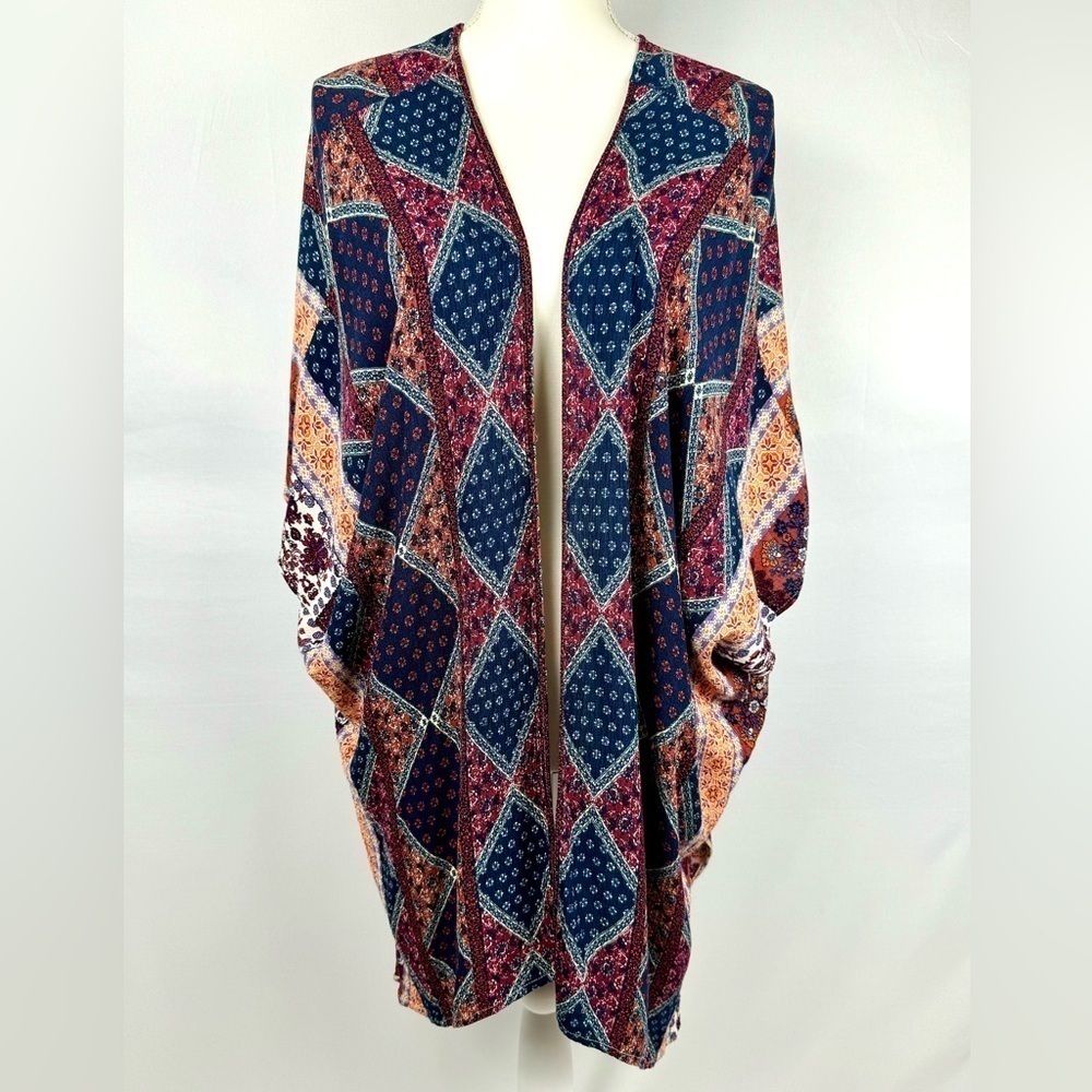 Altar’d State Boho Guaze Kimono Wrap Swim Coverup Lightweight Patchwork Print